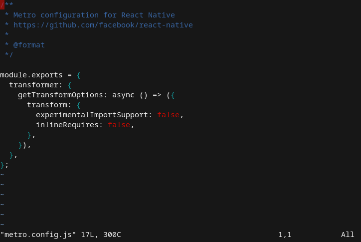 source of the `metro.config.js` file in the 0.59 template, demonstrating where to enable `inlineRequires`